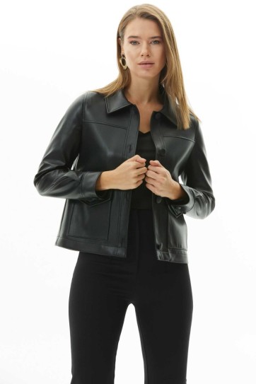 Dıştan Cep Dikişli Deri Ceket