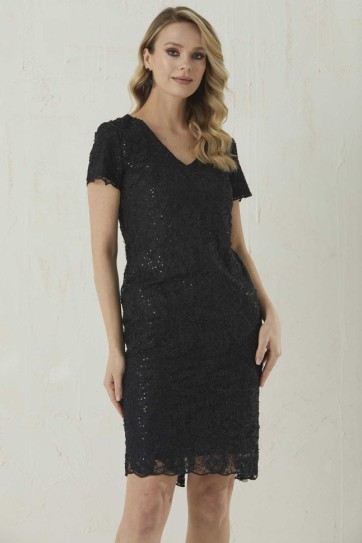 V Yaka Kısa Kol Pul Payetli Elbise