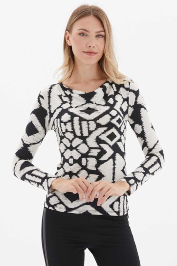 Degaje Yaka Uzun Kol Emprime Bluz