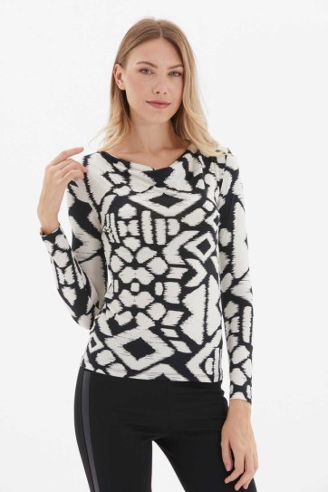 Degaje Yaka Uzun Kol Emprime Bluz