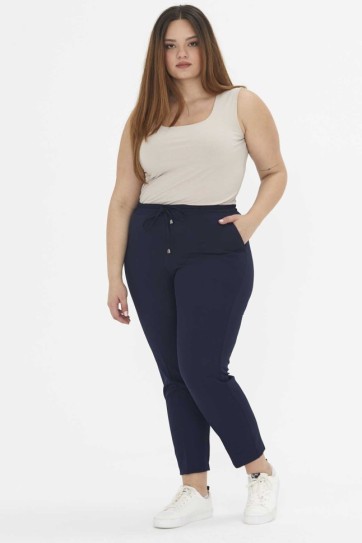 Büyük Beden Tam Lastikli Bağlamalı Pantolon