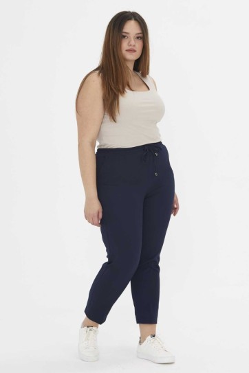 Büyük Beden Tam Lastikli Bağlamalı Pantolon