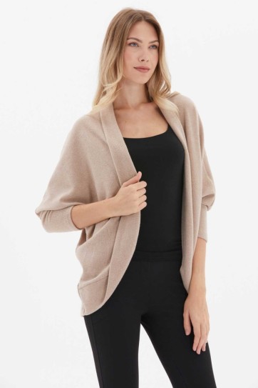 Yakası Katlamalı Düşük Kol Triko Hırka