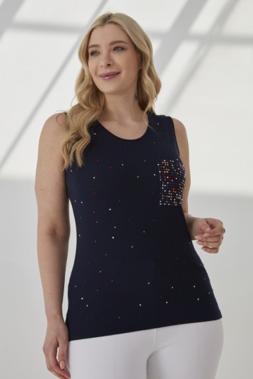 B.BD.RENKİ TAŞLI KOLSUZ PENYE BLUZ