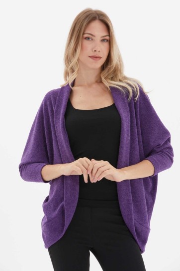 Yakası Katlamalı Düşük Kol Triko Hırka