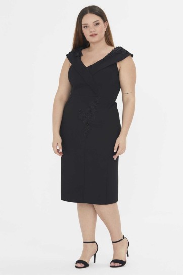 Madonna Yaka Aplikeli Taşlı Elbise