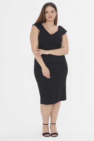 Madonna Yaka Aplikeli Taşlı Elbise