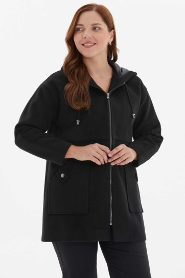 Büyük Beden Fermuarlı Dıştan Cep Kaban