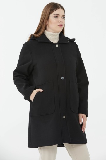 Büyük Beden Dıştan Cep Fermuarlı Kaban