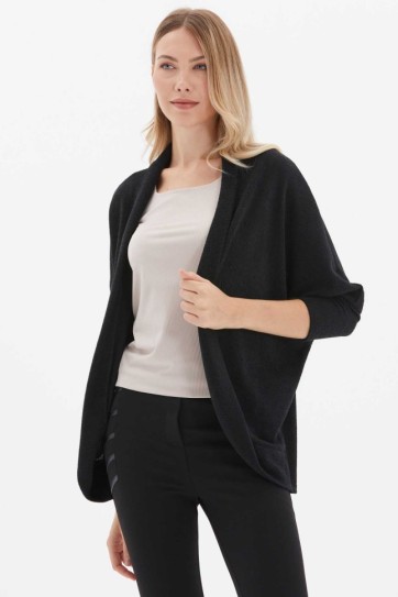 Yakası Katlamalı Düşük Kol Triko Hırka