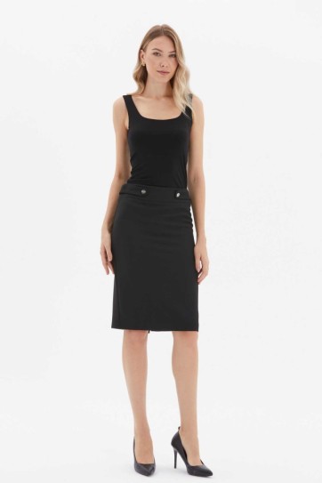 Kemeri Bantlı Düz Dar Etek