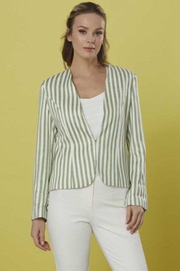 V Yaka Önü Agraflı Çizgili Ceket