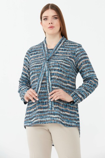 Büyük Beden Arkası Uzun Emprime Bluz