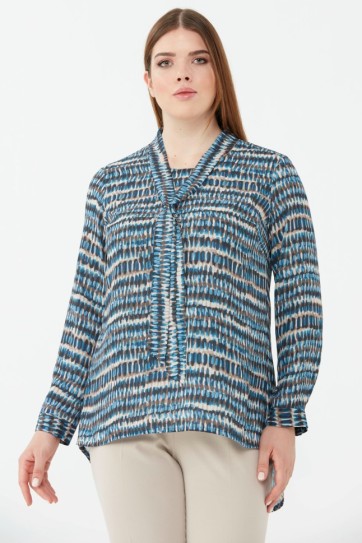 Büyük Beden Arkası Uzun Emprime Bluz