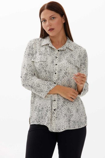 Büyük Beden Dıştan Cep Kolu Kıvırmalı Bluz