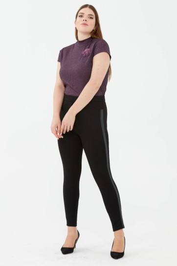 Büyük Beden Yanı Deri Şeritli Pantolon