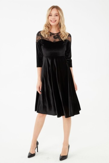 ÜSTÜ DANTEL KOMB.KADİFE ELBİSE - 20KSL7823