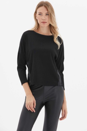 Düşük Kol Yanları Düğmeli Triko Bluz