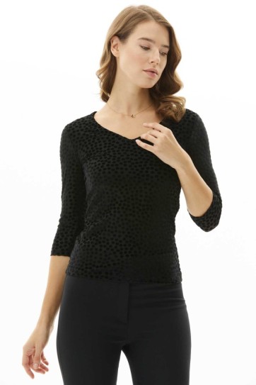 V Yaka Truvakar Kol Kendinden Puantiyeli Bluz