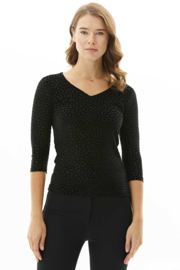 V Yaka Truvakar Kol Kendinden Puantiyeli Bluz