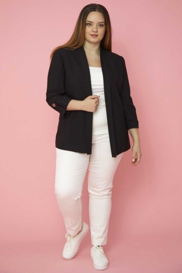 Büyük Beden Yaka Katlamalı Kol Kıvırmalı Ceket