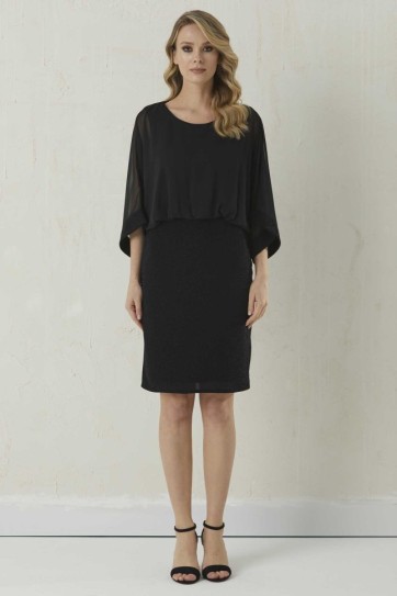 Üstü Şifon Dökümlü Eteği Simli Elbise