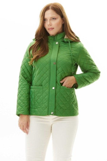 Büyük Beden Dıştan Cep Kapüşonlu Kapitone Mont