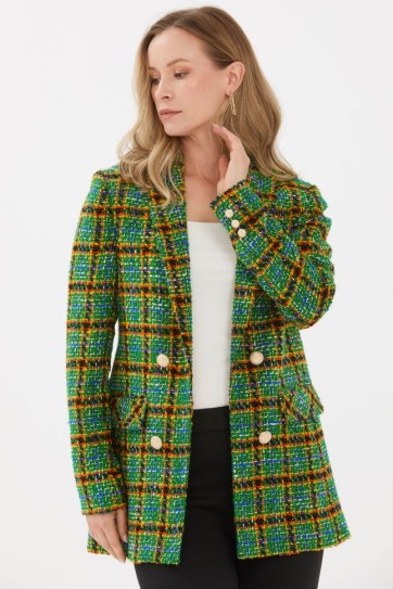 Erkek Yaka Agraflı Ekose Uzun Ceket