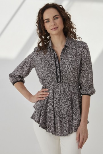 ETEĞİ ÇİFT KAT BELİ LAST.LEOPAR BLUZ - 20KSL8863