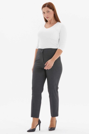 Büyük Beden Lastikli Süs Cep Çizgili Pantolon