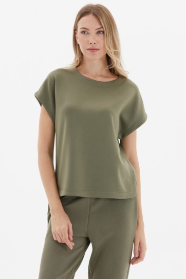 Düşük Kol Kayık Yaka Kısa Kol Bluz