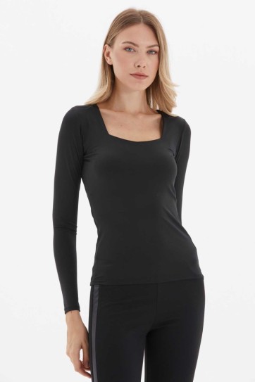 Kare Yaka Uzun Kol Penye Bluz