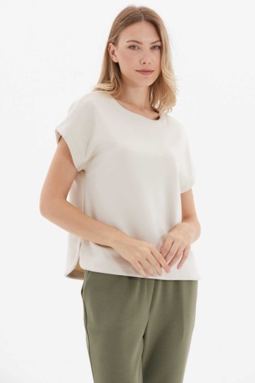 Düşük Kol Kayık Yaka Kısa Kol Bluz