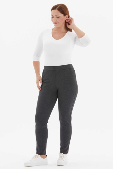 Büyük Beden Yan Cep Dar Paça Örme Pantolon