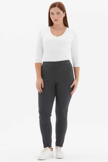Büyük Beden Yan Cep Dar Paça Örme Pantolon