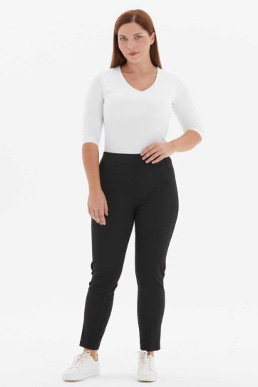 Büyük Beden Yan Cep Dar Paça Örme Pantolon
