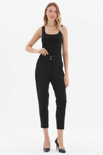 Beli Geniş Lastikli Süs Cep Dar Paça Pantolon