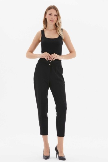 Beli Geniş Lastikli Süs Cep Dar Paça Pantolon