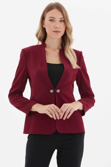 Dik Yaka Agraf Üstü Düğmeli Ceket