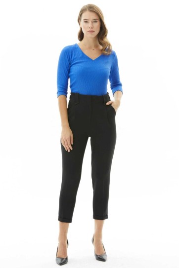 Arkası Lastikli Cepli Duble Paça Pantolon