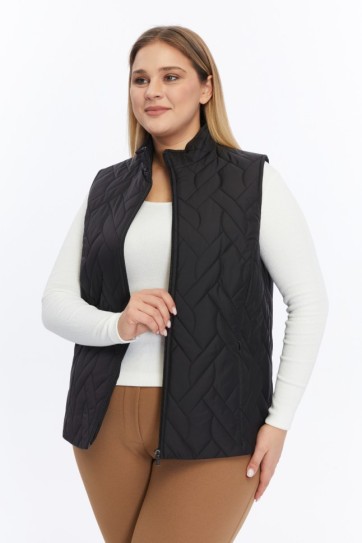 Büyük Beden Dik Yaka Asimetrik Kapitone Yelek