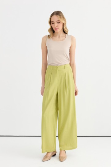 Arkası Lastikli Önü Plili Bol Paça Pantolon