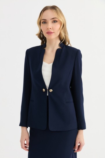 Dik Yaka Agraf Üstü Düğmeli Ceket