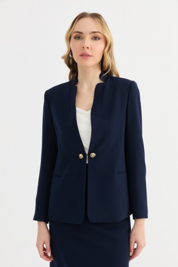 Dik Yaka Agraf Üstü Düğmeli Ceket