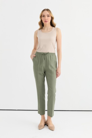 Beli Lastikli Bağlamalı Boru Paça Pantolon