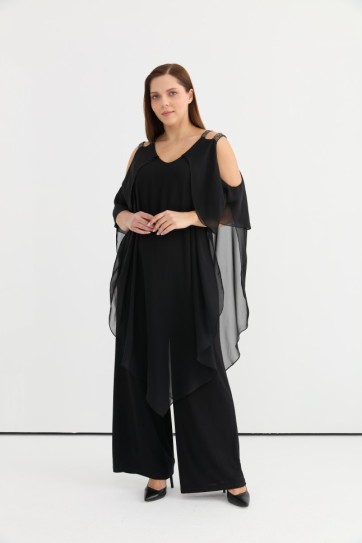 Büyük Beden Üstü Şifon Kombinli Tulum