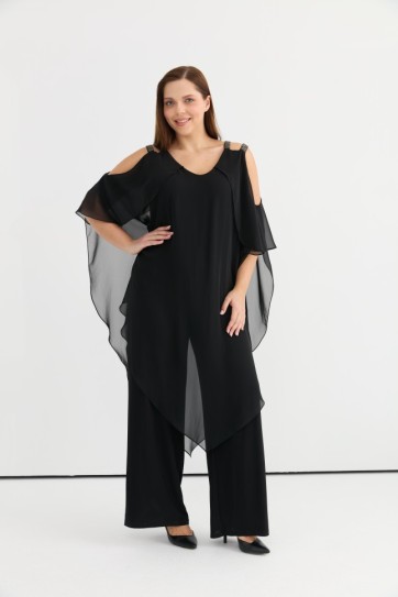 Büyük Beden Üstü Şifon Kombinli Tulum