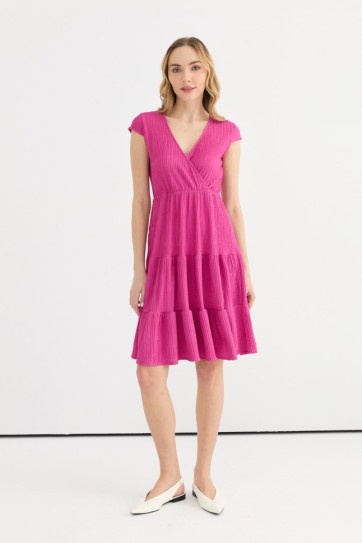 Yakası Kruvaze Kat Kat Bürümcük Elbise