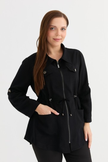 Büyük Beden Beli Büzgülü Çift Cepli Ceket