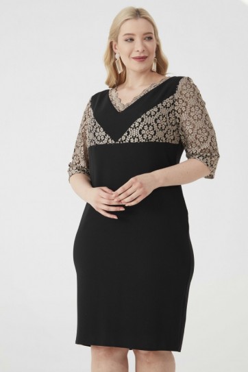 B.BD.ÜSTÜ GOLD DANTEL KOMB.ELBİSE